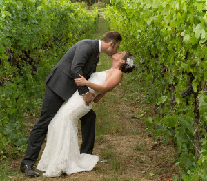 Bride and groom in the vineyard at Keeler Estate